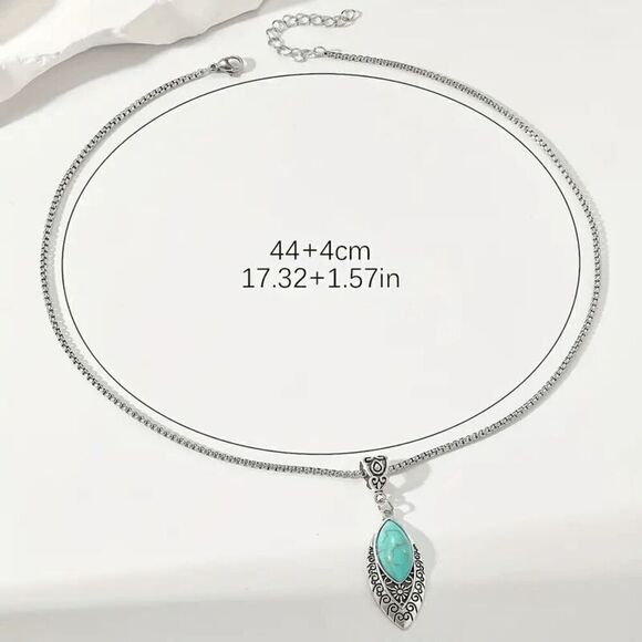 Western Boho Turquoise Pendent Necklace and Earring Set - Picture 3 of 5